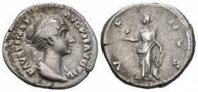 FAUSTINA II. Denarius. 149-150 AD Rome. A \/ Bust draped to the right. FAVSTINAE AVG PII AVG FIL. R \/ Venus shelf on the left holding apple and leani...