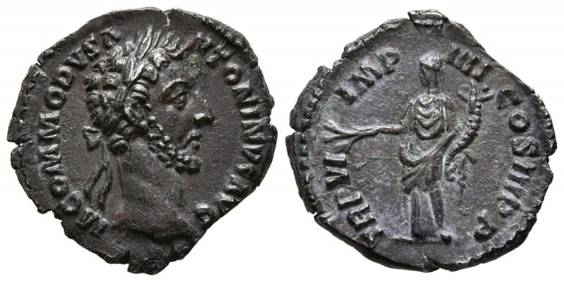 COMFORTABLE. Denarius. (Ar. 2.41g \/ 18mm). 181 AD Rome. Anv: M COMMODVS ANTONIN...