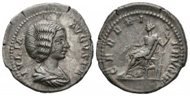 JULIA DOMNA. Denarius. (Ar. 3.31g \/ 19mm). 200 AD Rome. Anv: IVLIA AVGVSTA. Bust draped to the right of Julia Domna. Rev: CERERI FRVGIF. Ceres seated...