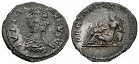JULIA DOMNA. Denarius. (Ar. 3.01g \/ 20mm). 207-211 AD Rome. Anv: IVLIA AVGVSTA. Bust draped to the right of Julia Domna. Rev: FECVNDITAS. Fecunditas ...
