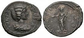 JULIA DOMNA. Denarius. (Ar. 3.11g \/ 20mm). 193-211 AD Rome. Anv: IVLIA AVGVSTA. Bust draped to the right of Julia Domna. Rev: HILARITAS. Hilaritas sh...