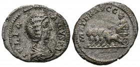 JULIA DOMNA. Denarius. (Ar. 3.07g \/ 20mm). 196-211 AD Rome. Anv: IVLIA AVGVSTA. Bust draped to the right of Julia Domna. Rev: MATER AVGG. Cibeles car...