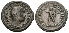 SEVERUS ALEXANDER. Denarius. (Ar. 2.70g \/ 20mm). 231 AD Rome. Anv: IMP ALEXANDER PIVS AVG. Laureate and draped bust to the right of Alejandro Severo....