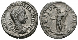 SEVERUS ALEXANDER. Denarius. (Ar. 3.00g \/ 19mm). 222-228 AD Rome. Anv: IMP CM AVR SEV ALEXAND AVG. Laureate and draped bust to the right of Alejandro...