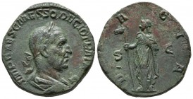 TRAJAN DECIO. Sesterce. (Ae. 18.32g \/ 29mm). 249-250 AD IMP CMQ TRAIANVS DECIVS AVG. Laureate and draped bust to the right of Trajan Decius. Rev: DAC...