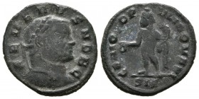 SEVERE II. 1\/4 of Follis. 305-306 AD Siscia. A \/ Laureate head to the right. FL VAL SEVERVS NOB C. R \/ Genius shelf to the left with chlamys carryi...