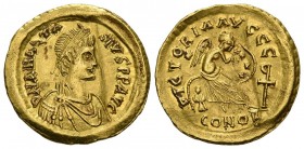 ANASTASIO. Semisis. (Au 2.23g \/ 18mm). 507-518 AD Constantinople. Anv: DN ANASTASIVS PF AVG. Diademic bust, draped and with cuirass on the right. Rev...