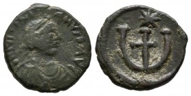 JUSTINIANO I. Pentanummium. (Ae. 2.08g \/ 15mm). 551-560 AD Antioch. (Seaby 244). VG.