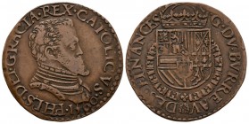 FELIPE II (1556-1598). Jet\u00f3n. (Ae. 4.48g \/ 28mm). 1560. Spanish Netherlands. Finance Office (Dugniolle 2241). VF.