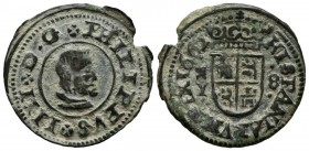 FELIPE IV (1621-1665). 8 Maraved\u00eds. (Ae. 1.95g \/ 22mm). 1662. Madrid Y. (Cal-2019-364). Mint mark lying down. F.