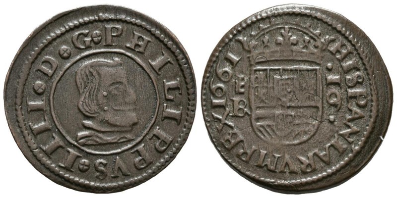 FELIPE IV (1621-1665). 16 Maraved\u00eds (Ae. 4.74g \/ 25mm). 1661. Segovia. B. ...