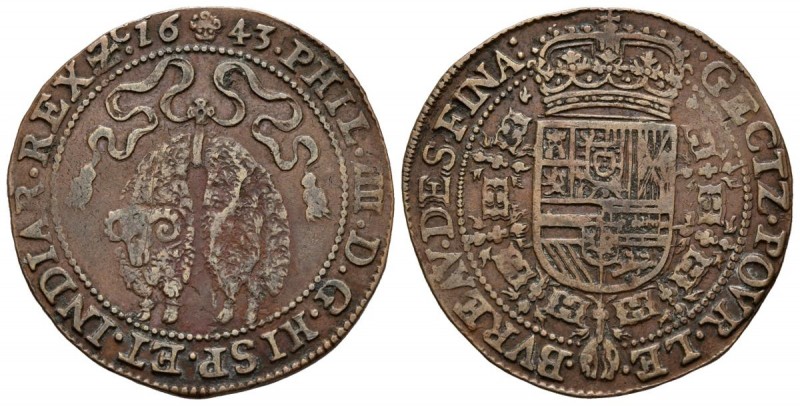 FELIPE IV (1621-1665). Jet\u00f3n. (Ae. 4.36g \/ 28mm). 1643. Brussels. (Dugniol...