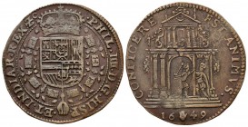 FELIPE IV (1621-1665). Jet\u00f3n. (Ae. 5.95g \/ 30mm). 1649. Antwerp. Negotiations between France and Spain. (Dugniolle 4027). XF