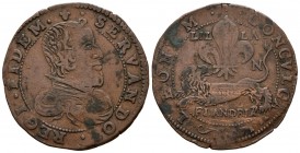 FELIPE IV (1621-1665). Jet\u00f3n. (Ae. 5.61g \/ 31mm). S \/ D. Witches (Dugniolle 4031). VF. Oxidations