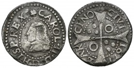CHARLES II (1665-1700). Croat. (Ar. 2.55g \/ 21mm). 1677. Barcelona. (Cal-2019-208). F.