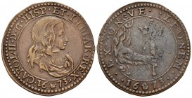CHARLES II (1665-1700). Jet\u00f3n. (Ae. 5.97g \/ 32mm). 1673. Antwerp. Declaration of war on France and taking of Bonn by the Spanish. (Dugniolle 431...
