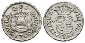 FELIPE V (1700-1746). 1\/2 Real. (Ar. 1.71g \/ 15mm). 1746. M\u00e9xico M. (Cal-2019-273). AU. Scarce as well.