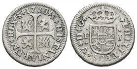 FELIPE V (1700-1746). 1\/2 Real. (Ar. 1.27g \/ 15mm). 1738. Seville PJ. (Cal-2019-345). AU.