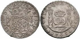 FELIPE V (1700-1746). 8 Royals. (Ar. 26.91g \/ 39mm). 1745. Mexico MF. (Cal-2019-1468). VF.