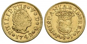 FELIPE V (1700-1746). 1\/2 Shield. (Au 1.76g \/ 15mm). 1742. Seville PJ. (Cal-2019-1644). XF.