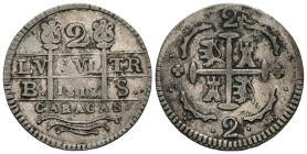 FERNANDO VII (1808-1833). 2 Real. (Ar. 4.57g \/ 23mm). 1818. Caracas BS. Lions and castles. (Cal-2019-729). Insurgent mintage without F-7. F.