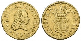 FERNANDO VI (1746-1759). 1\/2 Shield (Au. 1.76g \/ 15mm). 1751. Madrid. JB. Third bust. (Cal-2019-554). VF\/ XF. Knock