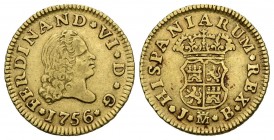 FERNANDO VI (1746-1759). 1\/2 Shield. (Au 1.74g \/ 15mm). 1756. Madrid JB. (Cal-2019-559). VF.
