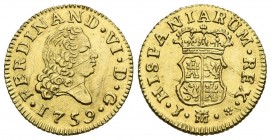 FERNANDO VI (1746-1759). 1\/2 Shield. (Au 1.77g \/ 15mm). 1759. Madrid J. (Cal-2019-566). UNC. Nice little specimen as well.