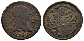 CHARLES III (1759-1788). 2 Maraved\u00eds. (Ae. 2.42g \/ 19mm). 1788. Segovia. (Cal-2019-49). F.