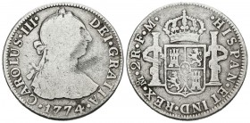 CHARLES III (1759-1788). 2 Real. (Ar. 6.39g \/ 26mm). 1774. Mexico. FM. (Cal-2019-660). BC +.