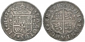 CHARLES III (1759-1788). 2 Reais (Ar. 5.56g \/ 26mm). 1761. Seville. JV. (Cal-2019-773). AU. Beautiful patina.