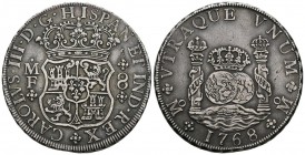CHARLES III (1759-1788). 8 Royals. (Ar. 26.86g \/ 39mm). 1768. Mexico MF. (Cal-2019-1094). VF. Nice dark patina.