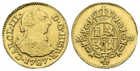 CHARLES III (1759-1788). 1\/2 Shield. (Au 1.74g \/ 15mm). 1787. Madrid DV. (Cal-2019-1281). AU.
