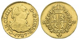 CHARLES III (1759-1788). 1\/2 Shield. (Au 1.74g \/ 15mm). 1787. Madrid DV. (Cal-2019-1281). XF.