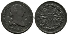 CHARLES IV (1788-1808). 2 Maraved\u00eds. (Ae. 2.29g \/ 20mm). 1788. Segovia. (Cal-2019-49). F.