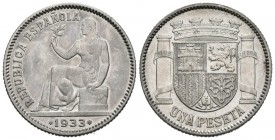 II REPUBLIC. 1 peseta. (Ar. 4.99g \/ 23mm). 1933 * 3-4. Madrid. (Cal-2019-34). UNC.