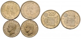 CONTEMPORARY. Set of 4 coins of 100 and 500 pesetas minted in the reign of Juan Carlos I. Different dates. UNC.