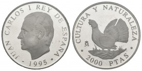 JUAN CARLOS I. 2000 Pesetas. (Ar. 27.00g \/ 40mm). 1995. "UROGALLO". Presented in official box without certificate. PROOF.