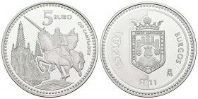 CONTEMPORARY. 4 Real. \u20ac 5 face value. (Ar. 13.50g \/ 33mm). Madrid. 2012. Collection Capitals of Province and CCAA. Burgos. Proof. Includes origi...