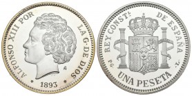 CONTEMPORARY. 1 peseta. (Ar. 13.61g \/ 33mm). 1893. Alfonso XIII. Current reproduction (90s) of the FNMT. Belonging to the History of the Peseta Colle...