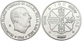 CONTEMPORARY. 100 Pesetas. (Ar. 44.01g \/ 45mm). 1966. Francisco Franco. Current reproduction (90s) of the FNMT. Belonging to the History of the Peset...