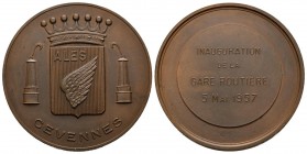 FRANCE. Medal. (Ae. 57.99g \/ 50mm). 1957. INAUGURATION OF THE GARE ROUTIERE 5 MAI 1957. AU.