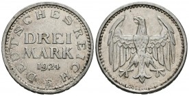 GERMANY, Weimar Republic. 3 Mark. (Ar. 15.10g \/ 30mm). 1924. Stuttgart F. (Km # 43). VF.