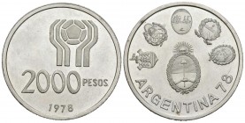 ARGENTINA. 2000 pesos. (Ar. 14.92g \/ 33mm). 1978. Argentina\u00b478 Soccer World Cup. (km # 79). UNC.