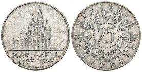 AUSTRIA. 25 Schilling. (Ar. 13.00g \/ 30mm). 1957. Anniversary of the construction of the Basilica of Mariazell. (Km # 2883). XF