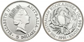 AUSTRALIA. 5 Dollars. (Ar. 31.83g \/ 40mm). 1991. Elizabeth II (Km # 138). PROOF.