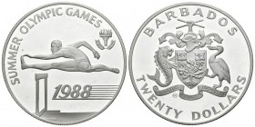 BARBADOS. 20 Dollars. (Ar. 23.42g \/ 39mm). 1988. Olympic Games Seoul 1988. (Km # 49). PROOF.