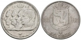 BELGIUM. 100 Francs (Ar. 1801g \/ 33mm). 1950. Belgique in French (Km # 138.1). VF.