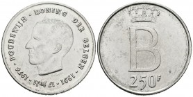 BELGIUM. 250 Francs (Ar. 24.87g \/ 37mm). 1976. (Km # 157). Legend in flamenco. AU.