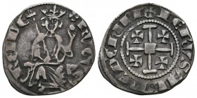 CRUSADES, Hugh IV (1324-1359). 1\/2 Gros. (Ar. 1.92g \/ 20mm). Cyprus. Anv: HVGVE REI DE. Hugh IV seated facing the throne holding scepter and globe. ...